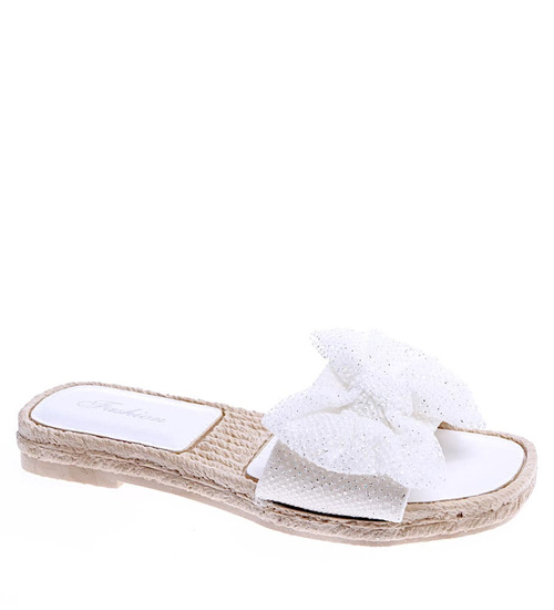 Białe klapki dla dziewczynki kokarda /C7-1 14589 T198/