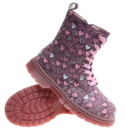 Zimowe różowe dziewczęce trapery z futerkiem /G12-1 18439 T309/