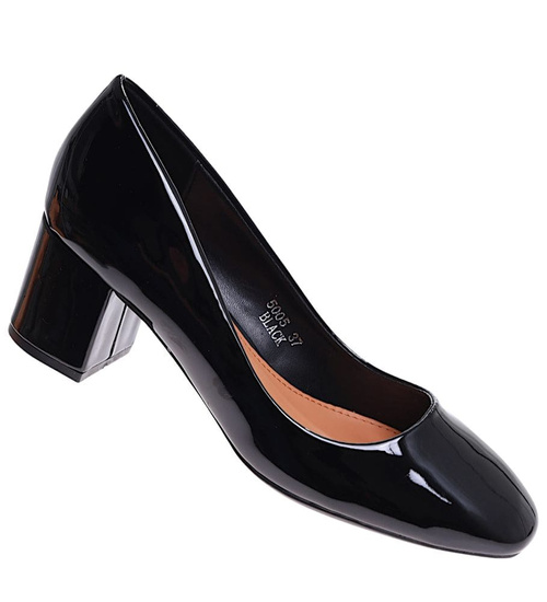 Czarne czółenka na grubym obcasie /C2-2 17005 S284/