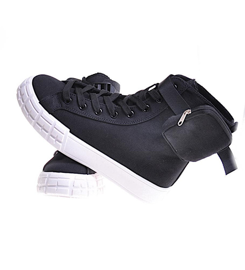 Sznurowane trampki damskie Czarne /F3-3 12383 S115/