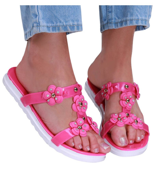 Wodoodporne basenowo plażowe klapki damskie Fuksja /C5-1 16299 S085/