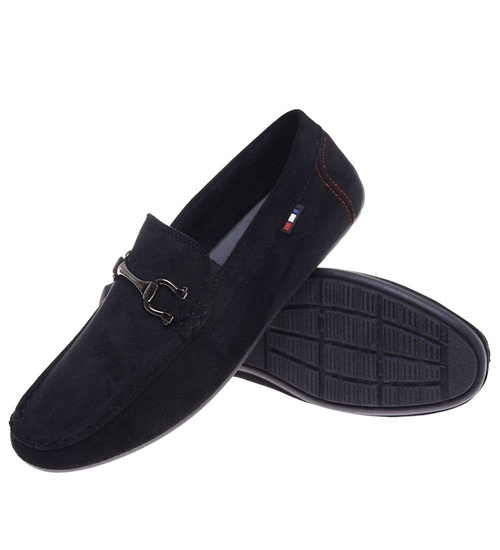 Wsuwane męskie półbuty czarne mokasyny /E1-2 18668 T394/