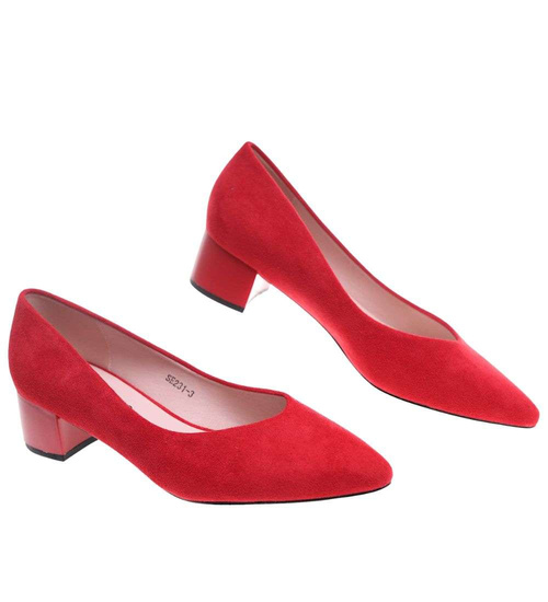 Czerwone czółenka na niskim obcasie Pointy Toe /G8-2 18806 T381/