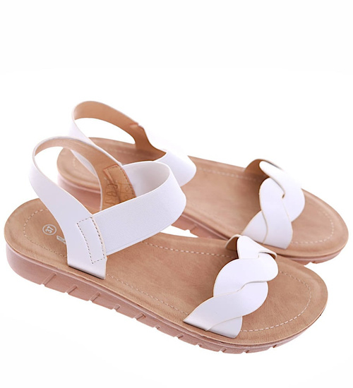 Białe sandały damskie na płaskim obcasie /E9-2 16453 T284/