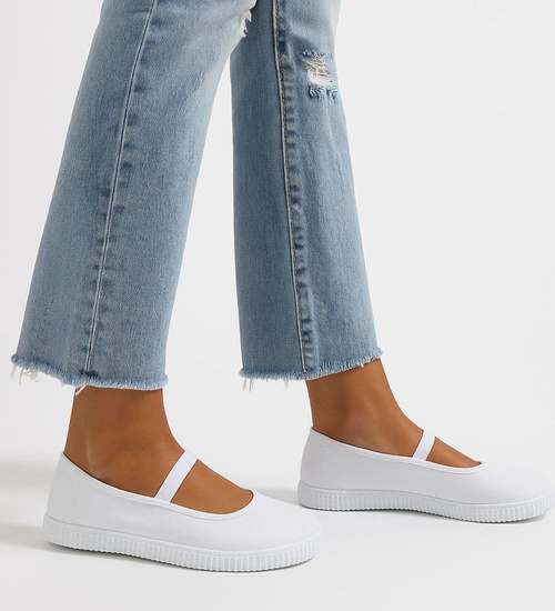 Wsuwane białe dziewczęce tenisówki balerinki czeszki z paseczkiem /B2-2 17308 T125/