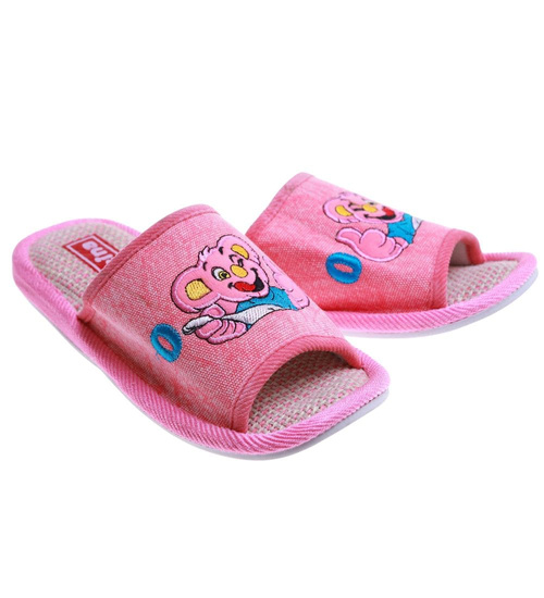 Różowe materiałowe kapcie damskie /F5-1 17590 T2-5/