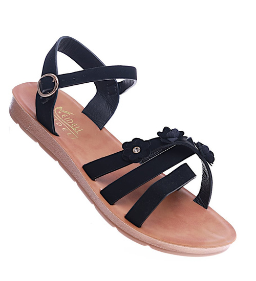 Czarne sandały na płaskim obcasie /G12-2 13718 T294/