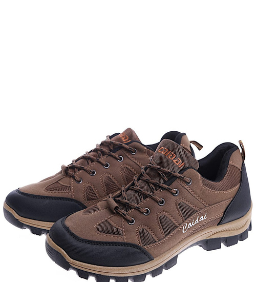 Sznurowane męskie buty trekkingowe Khaki /C6-1 14782 T481/