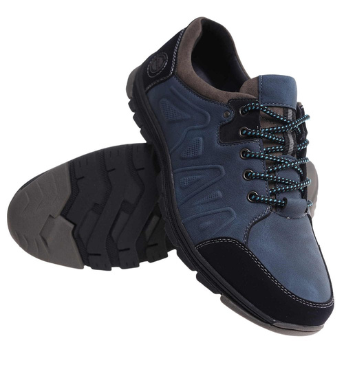 Granatowe sznurowane obuwie trekkingowe /E10-2 18036 T386/