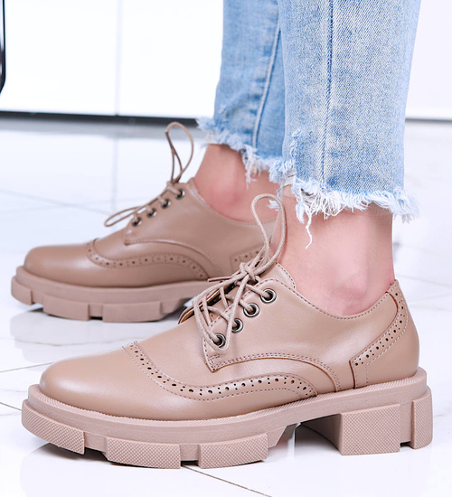 Wiosenne sznurowane półbuty damskie na platformie Khaki /F6-1 15490 T248/