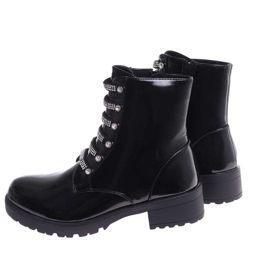 Czarne lśniące botki workery /F3-2 18386 W484/
