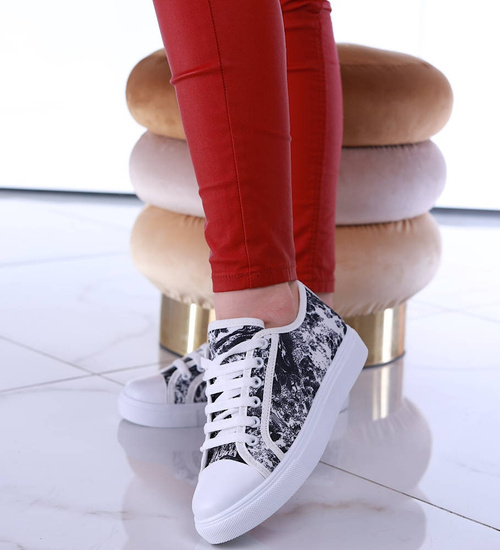 Czarno białe trampki damskie z tkaniny /G10-3 13489 S2/