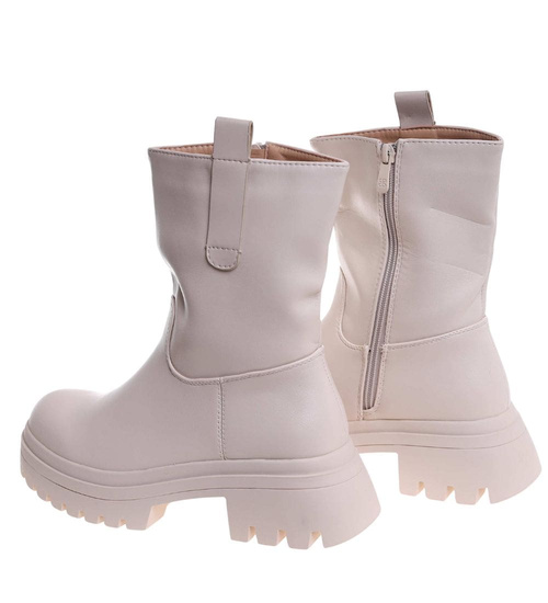 Beżowe botki workery na platformie /A2-2 18504 T288/