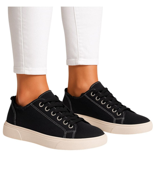 Czarne materiałowe trampki damskie /D2-1 16179 T190/