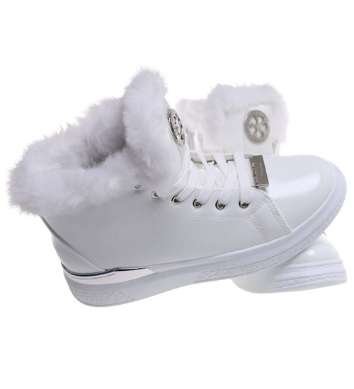 Białe zimowe trampki z futerkiem G8-2 18328 T411/