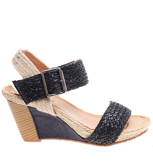 Czarne damskie sandały espadryle na koturnie /G5-3 16270 T192/