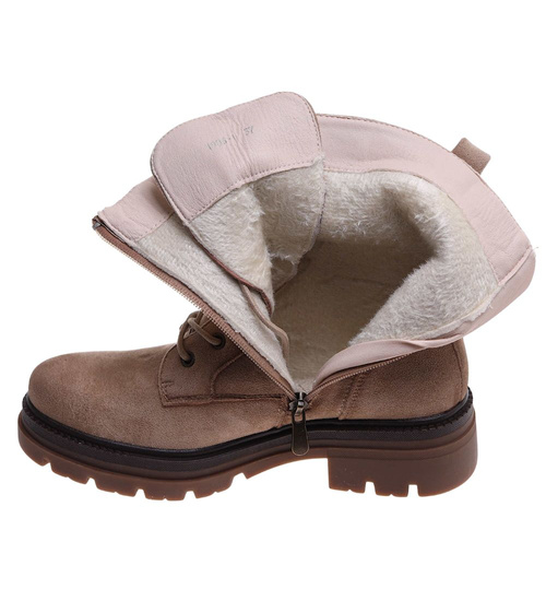 Beżowe wiązane botki trapery na platformie /C7-3 18280 W600/