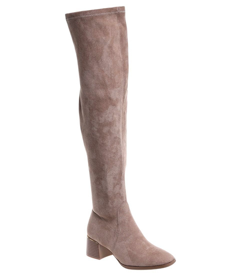 Beżowe kozaki muszkieterki na obcasie /D8-2 18256 W488/