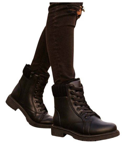 Zimowe czarne botki trapery futerko Czarne /D2-2 18518 T319/