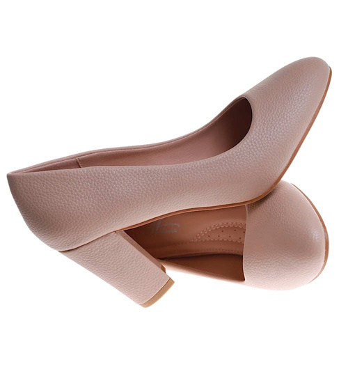 Beżowe czółenka na słupku /C5-3 h2 17748 G157/