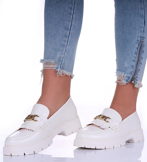 Białe półbuty damskie na platformie /F3-3 17243 G135/