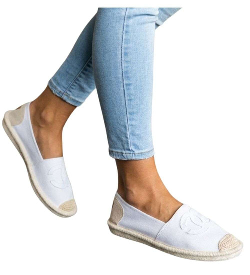 Materiałowe białe półbuty espadryle /E6-2 18724 T283/