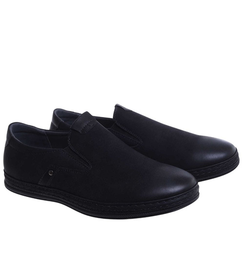 Wsuwane męskie półbuty mokasyny Czarne /G5-3 18143 T555/