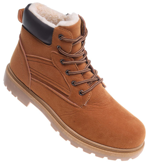 Zimowe karmelowe ocieplane trapery męskie /E3-3 18355 T489/