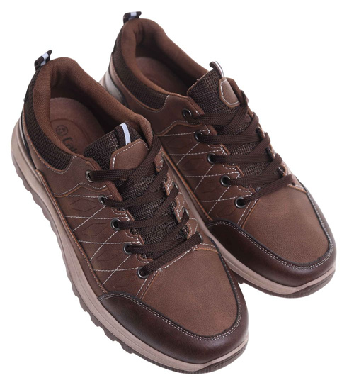 Sznurowane męskie buty trekkingowe Brązowe /A2-3 18204 T485/