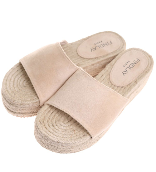 Beżowe klapki na espadryle na platformie /G7-3 17933 G287/