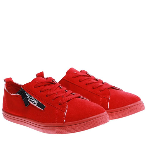 Sznurowane czerwone trampki damskie /D9-2 11656 T190/