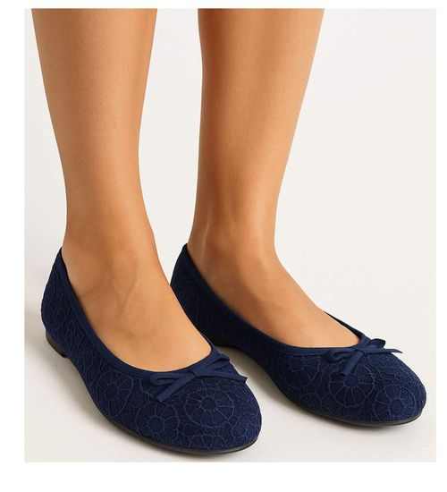Baleriny damskie Granatowe koronkowe /G5-3 16607 T088/