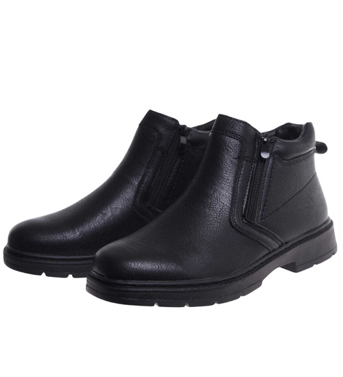 Czarne ocieplane botki męskie z suwakiem /D7-3 18454 T581/