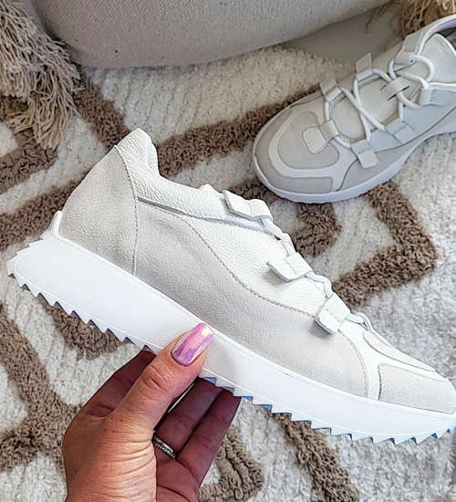 Białe skórzane damskie buty sportowe /G7-3 13603 N197/