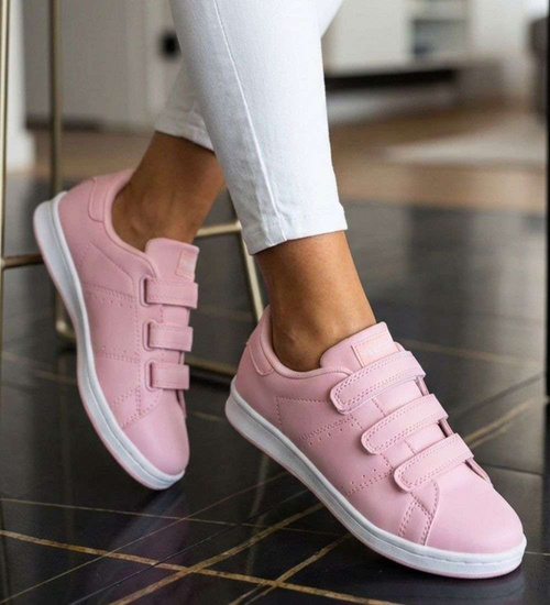 Snekaersy damskie różowe pastelowe na rzepy /E8-2 18697 T177/