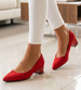 Czerwone czółenka na niskim obcasie Pointy Toe /G8-2 18806 T381/
