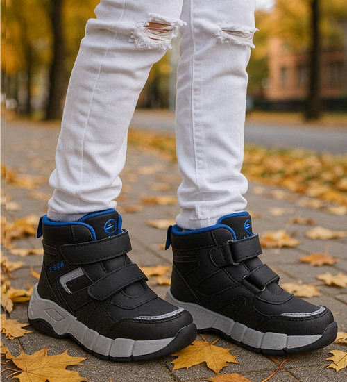 Ocieplane półbuty na rzepy Czarno niebieskie /F9-2 18365 T285/