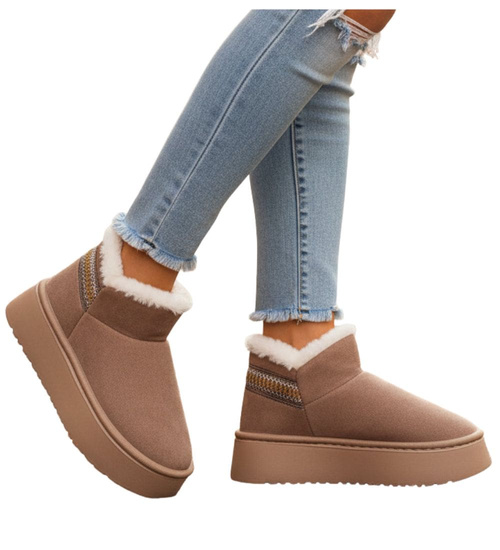 Krótkie kozaki śniegowce beżowe ocieplane /D8-1 18421  T266/