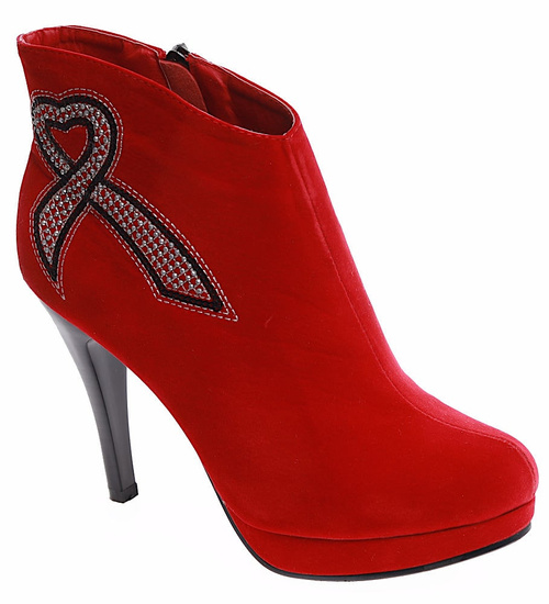 Czerwone damskie botki na szpilce /F7-2 16621 T140/