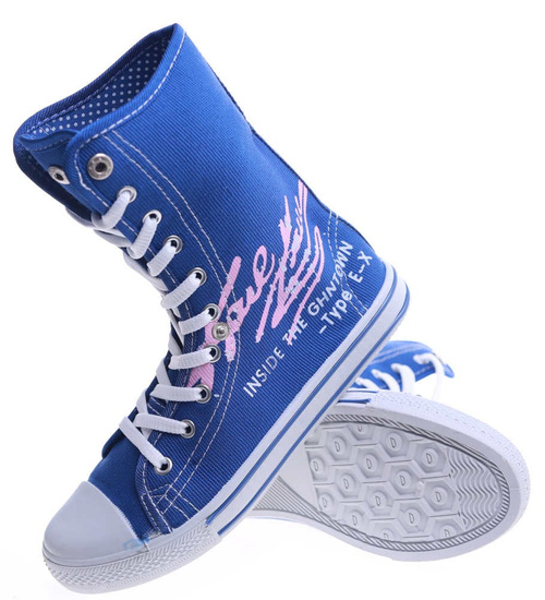 Wysokie niebieskie trampki damskie /E6-2 13506 T098/