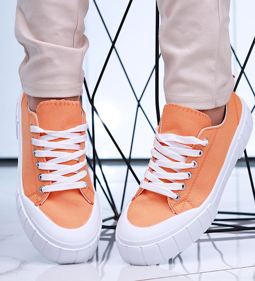 Pomarańczowe trampki damskie z tkaniny /E6-1 15964 G157/