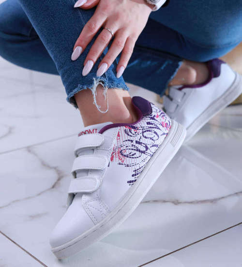 Biało fioletowe damskie trampki na rzepy /E6-3 13852 S202/ Biało fioletowe damskie trampki na rzepy /E6-3 13852 S202/