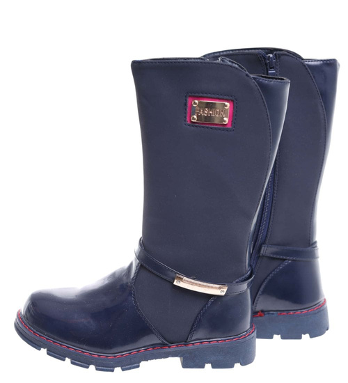 Granatowe dziewczęce kozaki z futerkiem /G5-1 18314 T255/