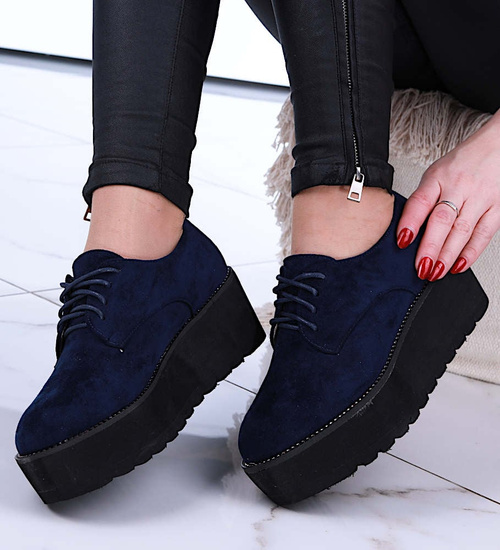 Sznurowane granatowe półbuty na platformie /F7-2 14748 T253/