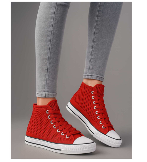 Czerwone ażurowe trampki damskie na lato /E10-1 16330 G9-84/
