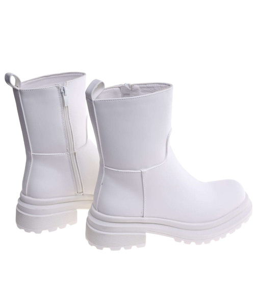 Botki damskie na płaskim obcasie Białe /A10-3 18262 W187 +H2/