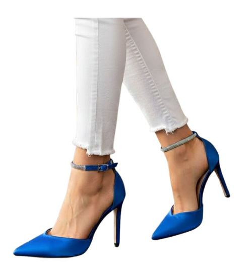 Niebieskie czółenka szpilki z paskiem /B3-3 16197 G155/