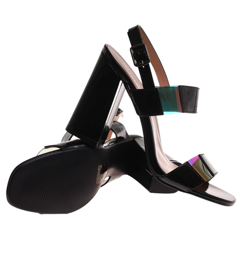 Czarne damskie sandały na słupku /G11-3 17900 G18-45/