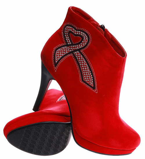 Czerwone damskie botki na szpilce /F7-2 16621 T140/