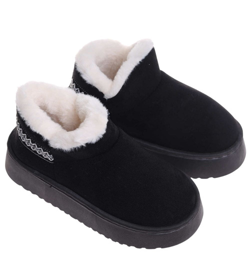 Krótkie kozaki śniegowce czarne ocieplane /A10-1 18419  T266/